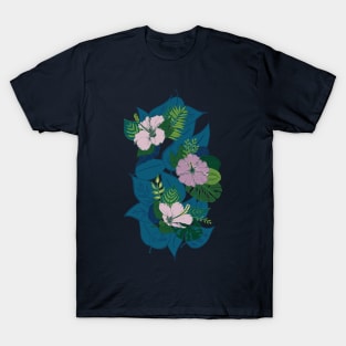 Row of hibiscus flowers and leaves T-Shirt